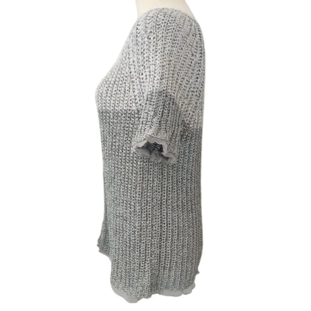 Chicos Open Knit Cardigan Sz 0 S‎ Sweater Short Sleeve Shrug Capsule Luxury Gray